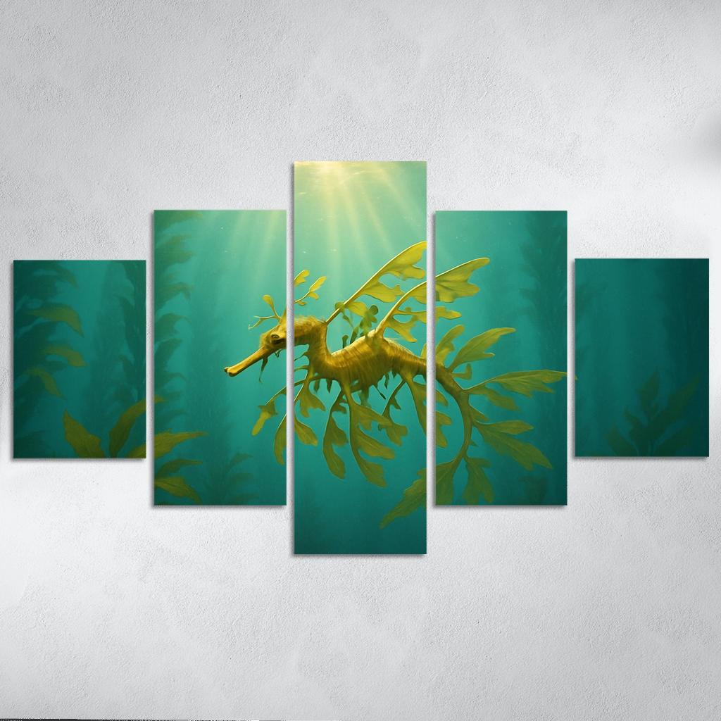 Leafy Seadragon Drifting Through Kelp Forest Sunbeams canvas paintings frame