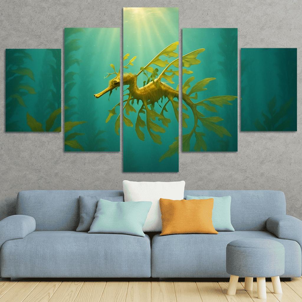 Leafy Seadragon Drifting Through Kelp Forest Sunbeams canvas paintings frame