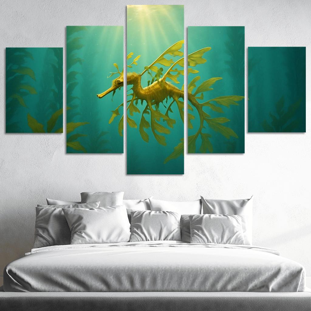 Leafy Seadragon Drifting Through Kelp Forest Sunbeams canvas paintings frame