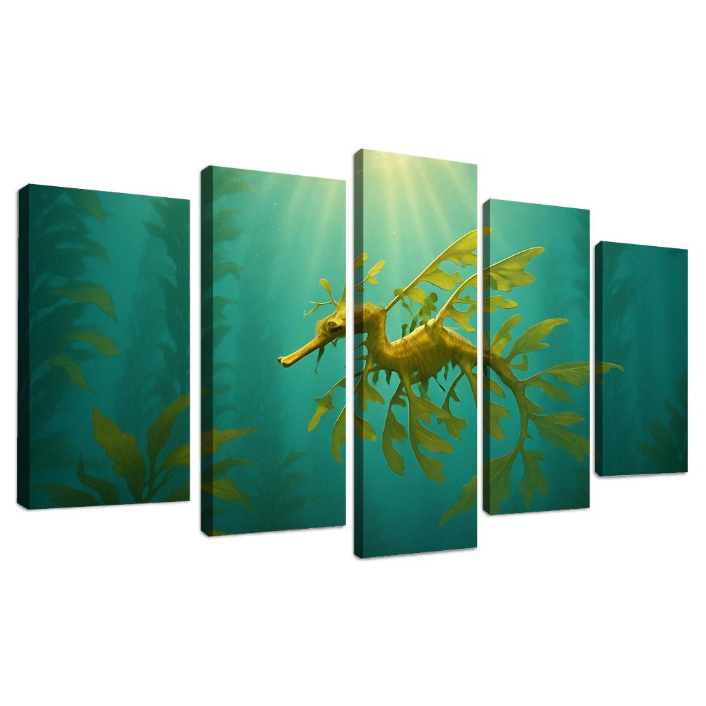 Leafy Seadragon Drifting Through Kelp Forest Sunbeams canvas paintings frame