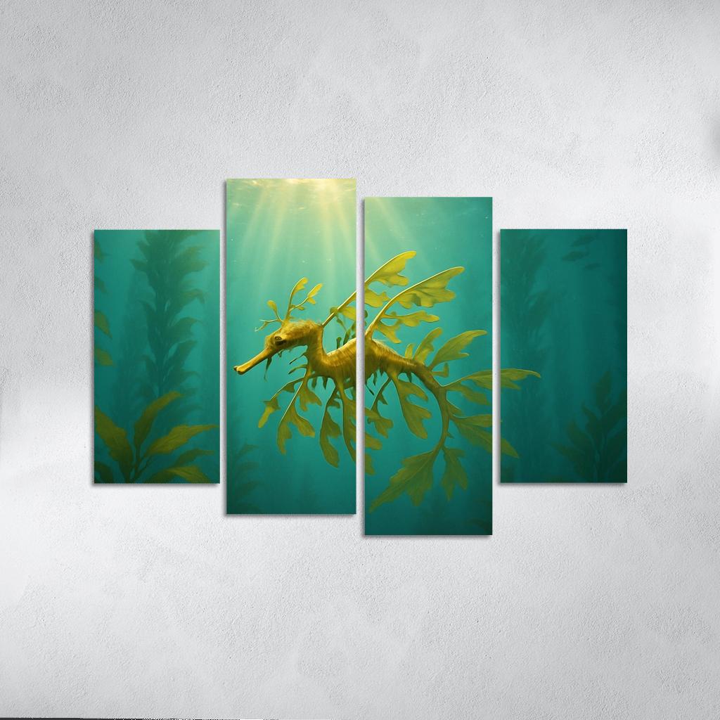 Leafy Seadragon Drifting Through Kelp Forest Sunbeams canvas paintings frame