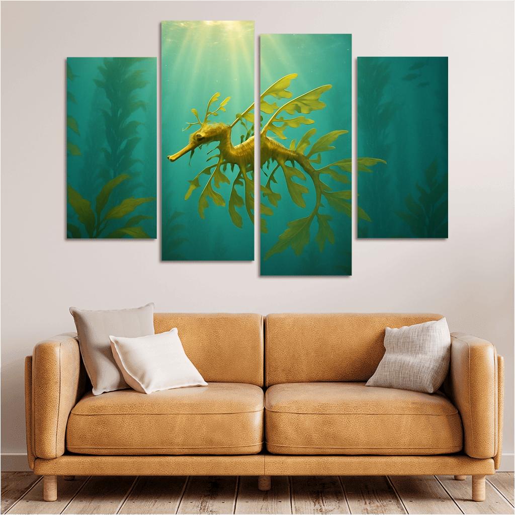 Leafy Seadragon Drifting Through Kelp Forest Sunbeams canvas paintings frame