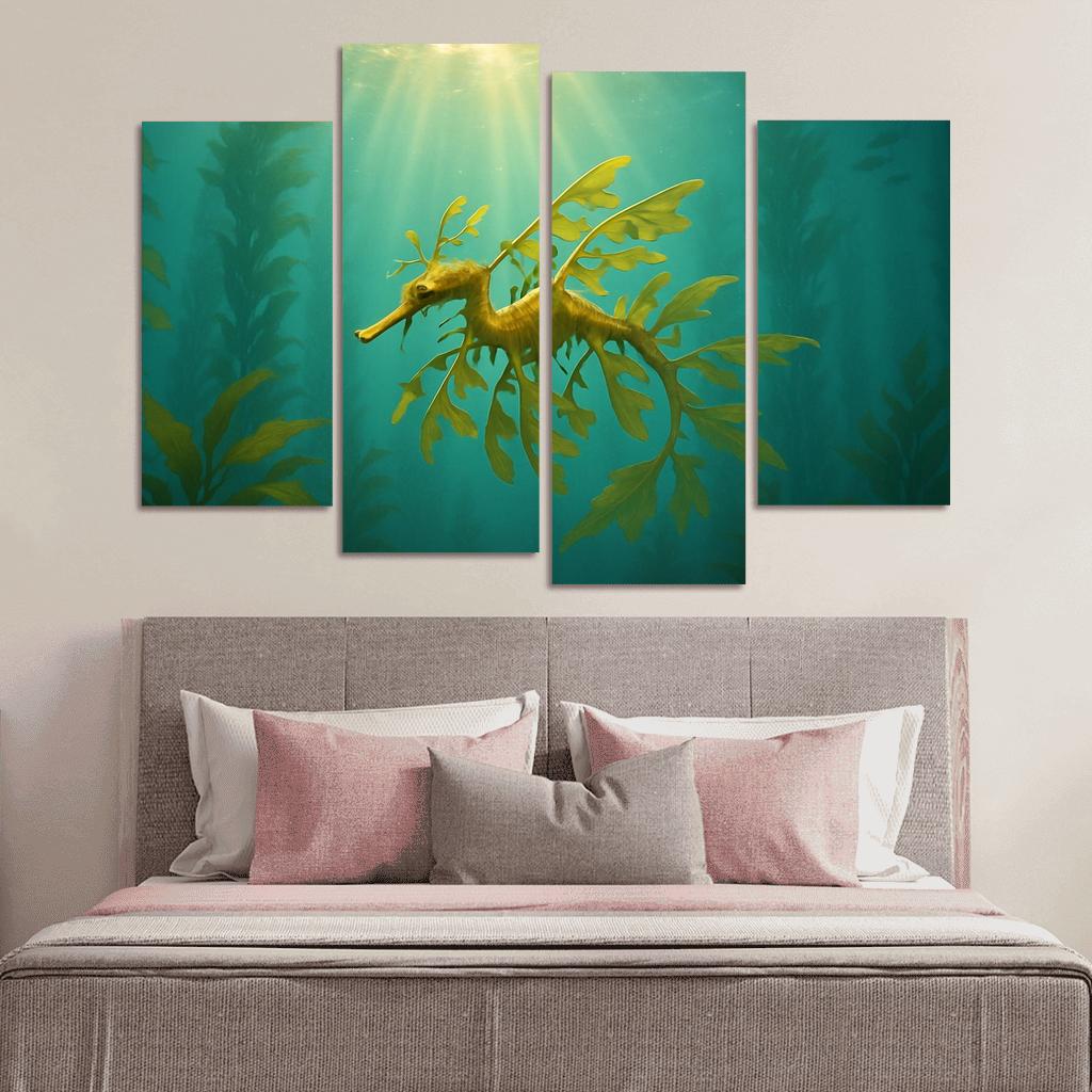 Leafy Seadragon Drifting Through Kelp Forest Sunbeams canvas paintings frame