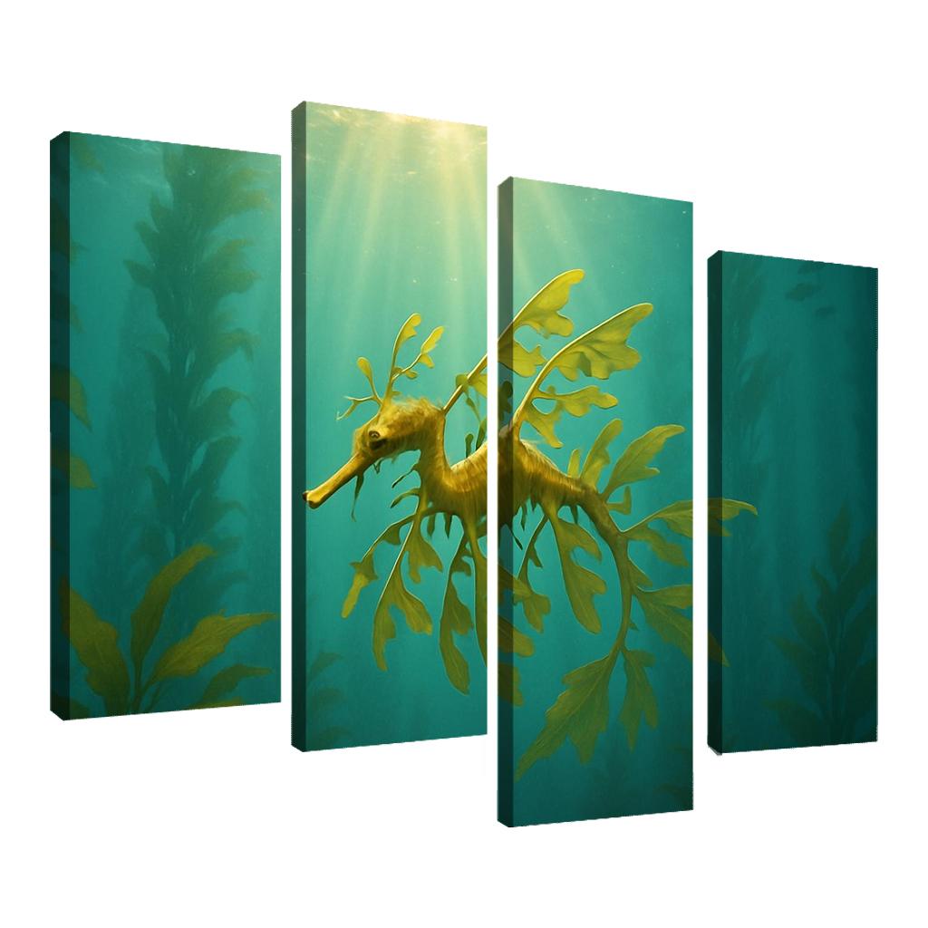 Leafy Seadragon Drifting Through Kelp Forest Sunbeams canvas paintings frame
