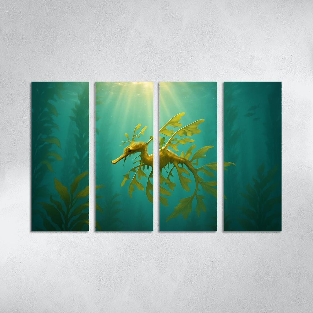 Leafy Seadragon Drifting Through Kelp Forest Sunbeams canvas paintings frame