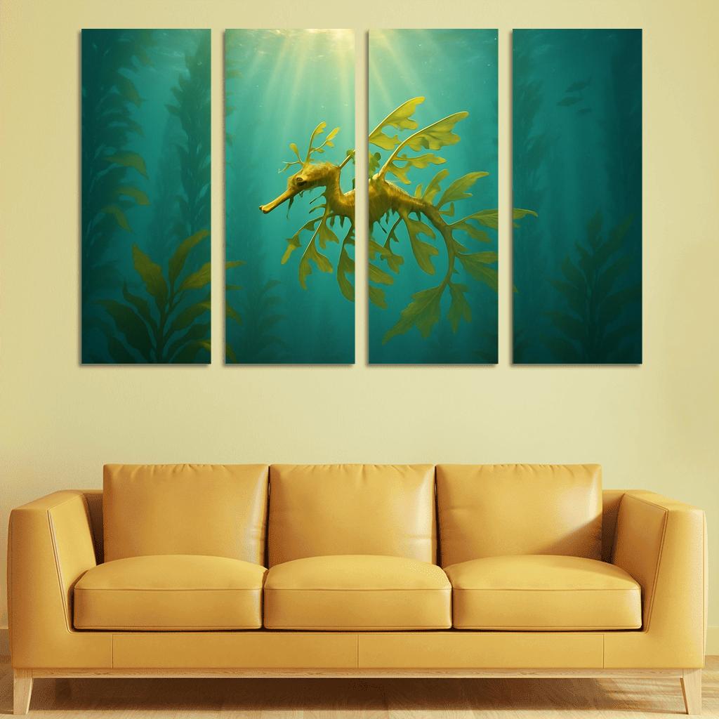 Leafy Seadragon Drifting Through Kelp Forest Sunbeams canvas paintings frame