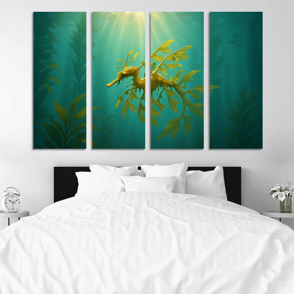 Leafy Seadragon Drifting Through Kelp Forest Sunbeams canvas paintings frame
