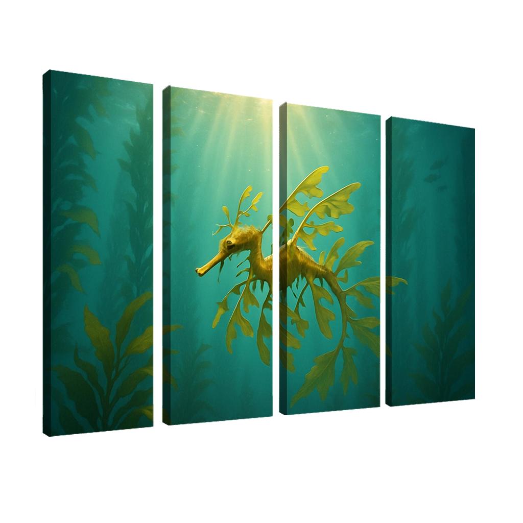 Leafy Seadragon Drifting Through Kelp Forest Sunbeams canvas paintings frame
