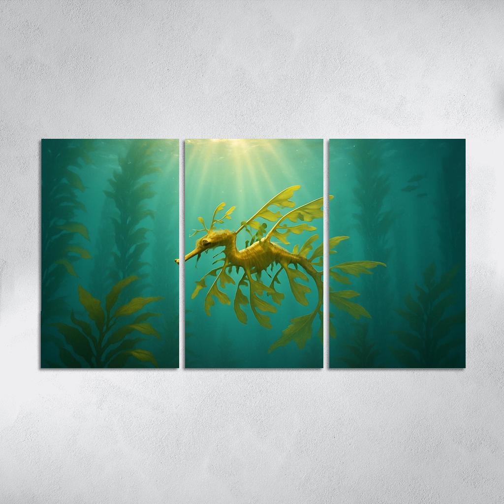 Leafy Seadragon Drifting Through Kelp Forest Sunbeams canvas paintings frame