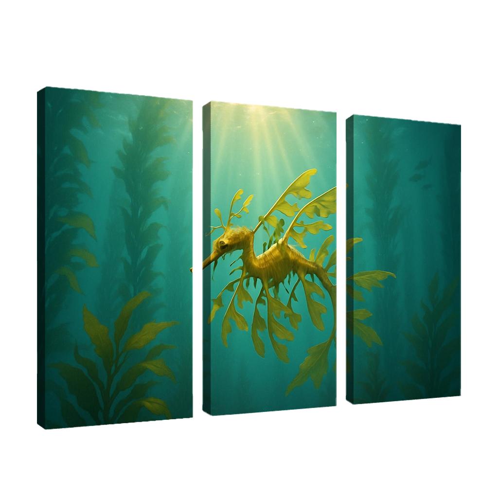 Leafy Seadragon Drifting Through Kelp Forest Sunbeams canvas paintings frame