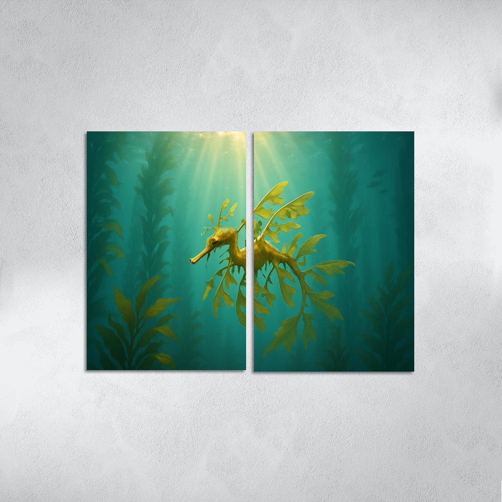 Leafy Seadragon Drifting Through Kelp Forest Sunbeams canvas paintings frame