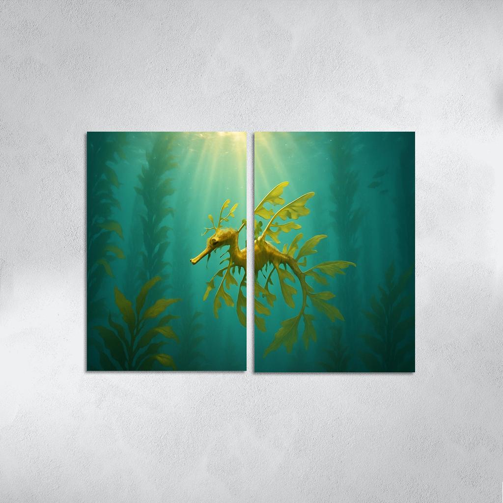 Leafy Seadragon Drifting Through Kelp Forest Sunbeams canvas paintings frame