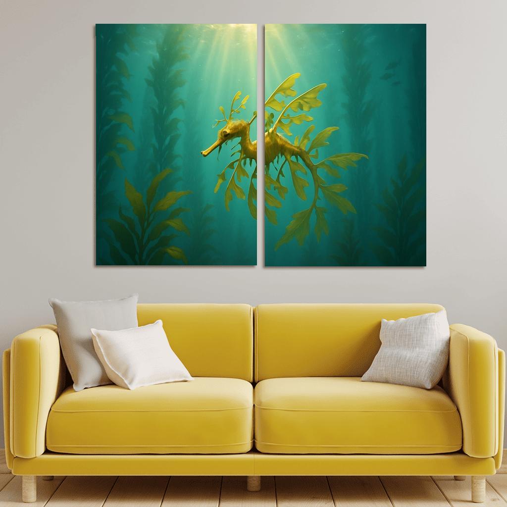 Leafy Seadragon Drifting Through Kelp Forest Sunbeams canvas paintings frame