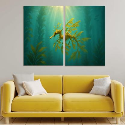 Leafy Seadragon Drifting Through Kelp Forest Sunbeams canvas paintings frame
