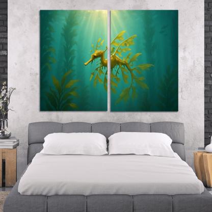 Leafy Seadragon Drifting Through Kelp Forest Sunbeams canvas paintings frame