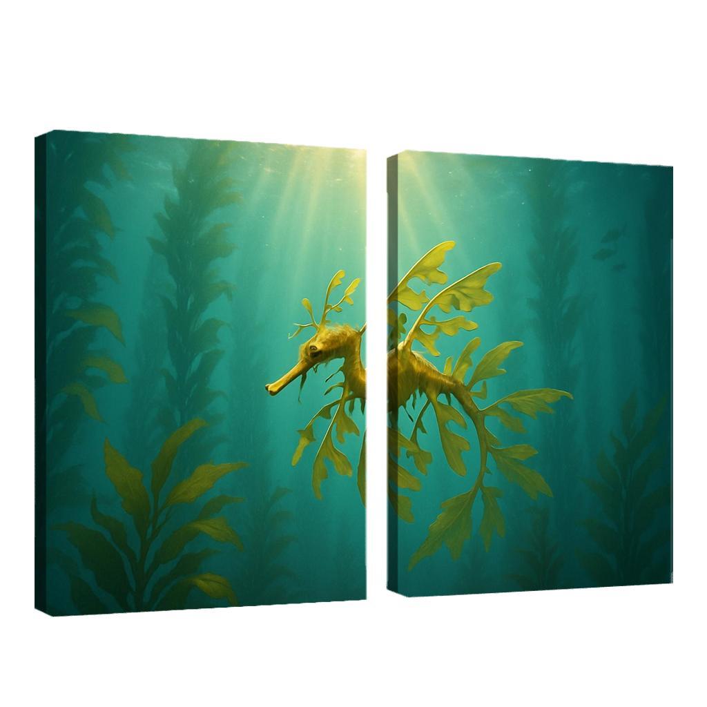 Leafy Seadragon Drifting Through Kelp Forest Sunbeams canvas paintings frame