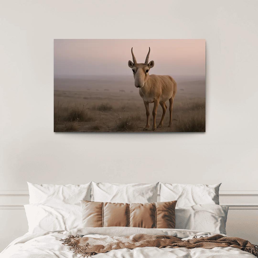 Saiga Antelope Crossing The Misty Steppe At Dawn wall decor