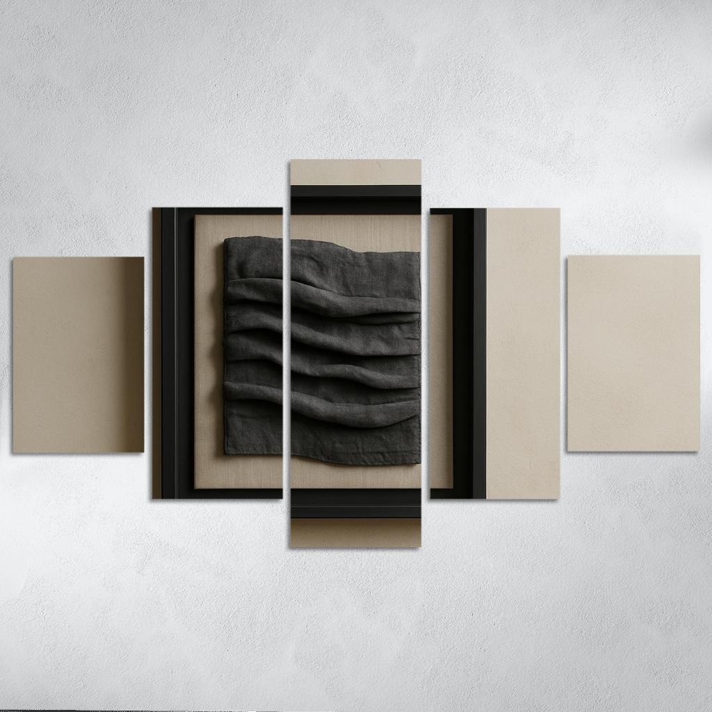 Graphite And Linen Shadow Box Textile Relief Wall Panel decor
