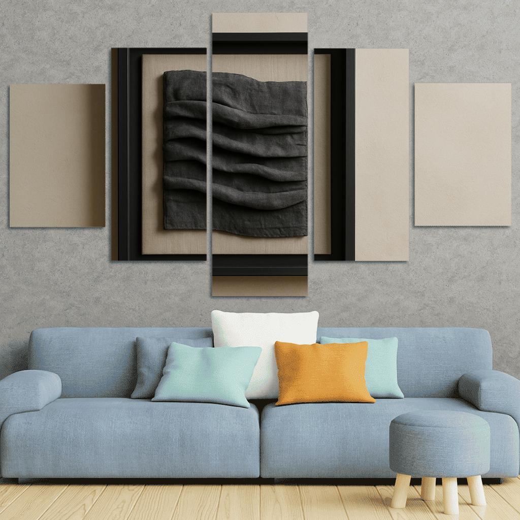 Graphite And Linen Shadow Box Textile Relief Wall Panel decor