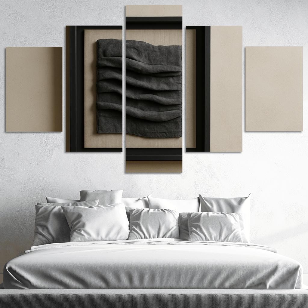 Graphite And Linen Shadow Box Textile Relief Wall Panel decor