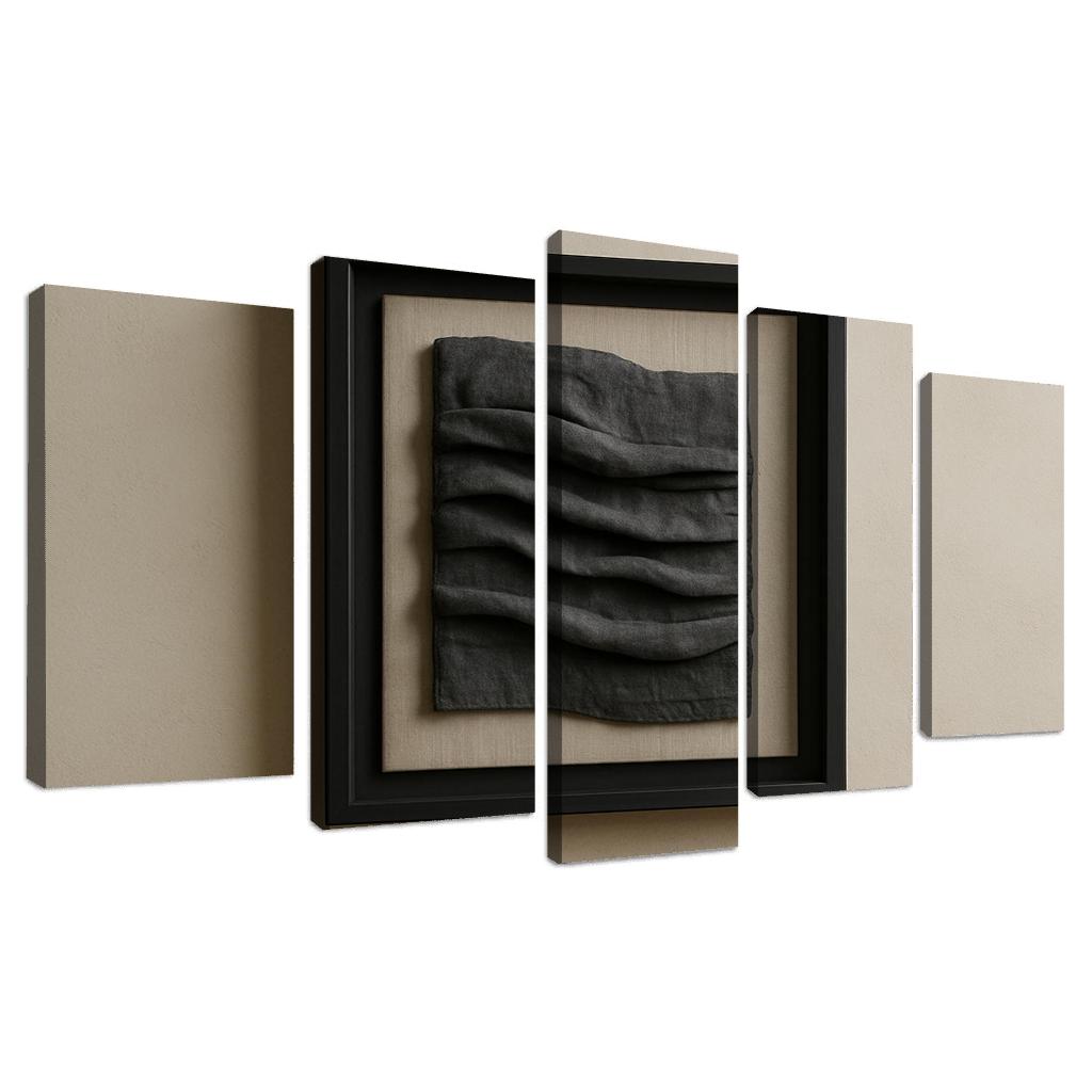 Graphite And Linen Shadow Box Textile Relief Wall Panel decor