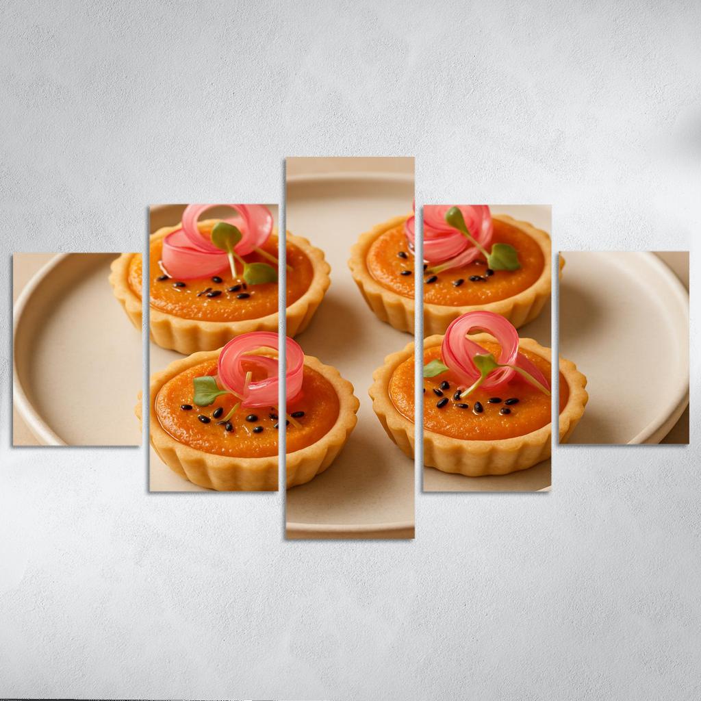 Sesame Miso Carrot Tartlets With Pickled Radish Ribbons abstract paintings frame
