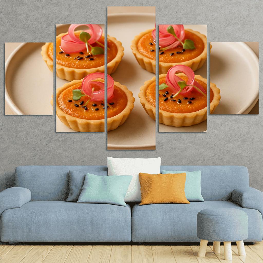 Sesame Miso Carrot Tartlets With Pickled Radish Ribbons abstract paintings frame