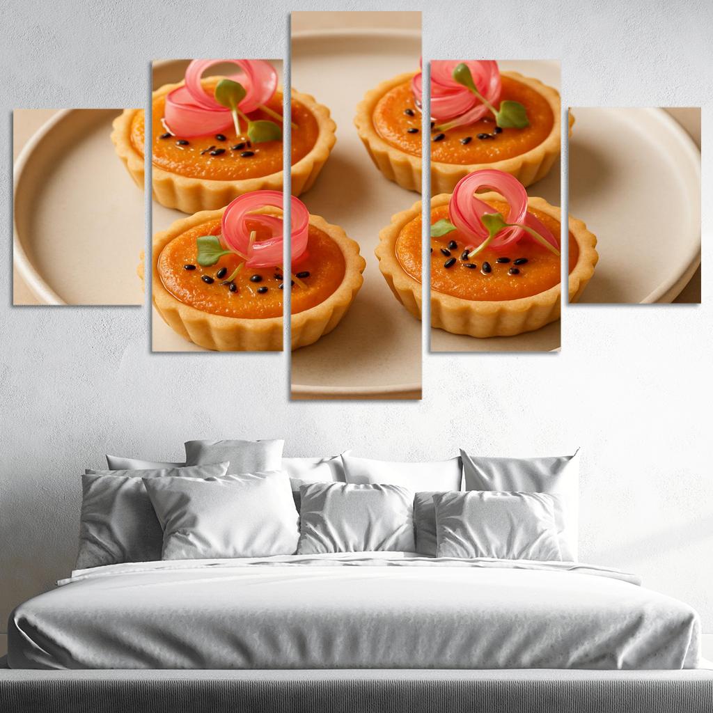 Sesame Miso Carrot Tartlets With Pickled Radish Ribbons abstract paintings frame