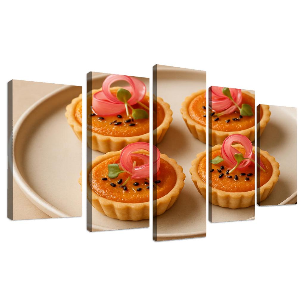 Sesame Miso Carrot Tartlets With Pickled Radish Ribbons abstract paintings frame