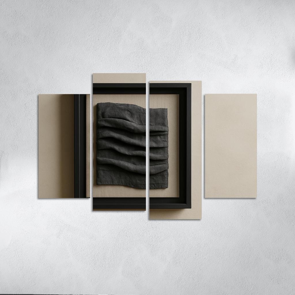 Graphite And Linen Shadow Box Textile Relief Wall Panel decor