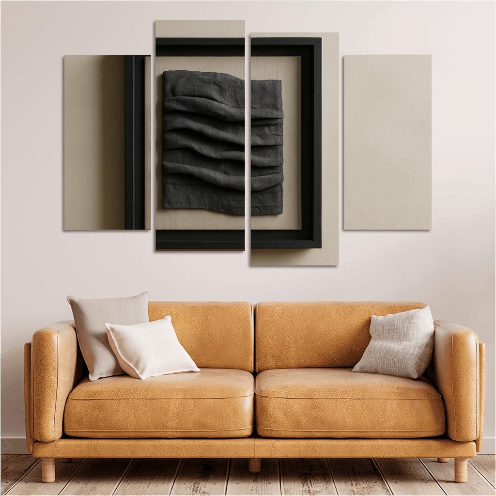 Graphite And Linen Shadow Box Textile Relief Wall Panel decor