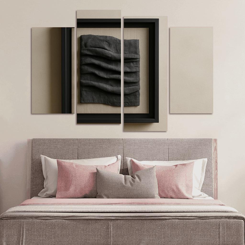 Graphite And Linen Shadow Box Textile Relief Wall Panel decor
