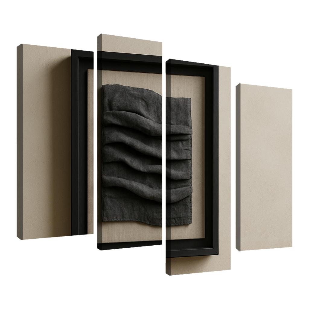 Graphite And Linen Shadow Box Textile Relief Wall Panel decor