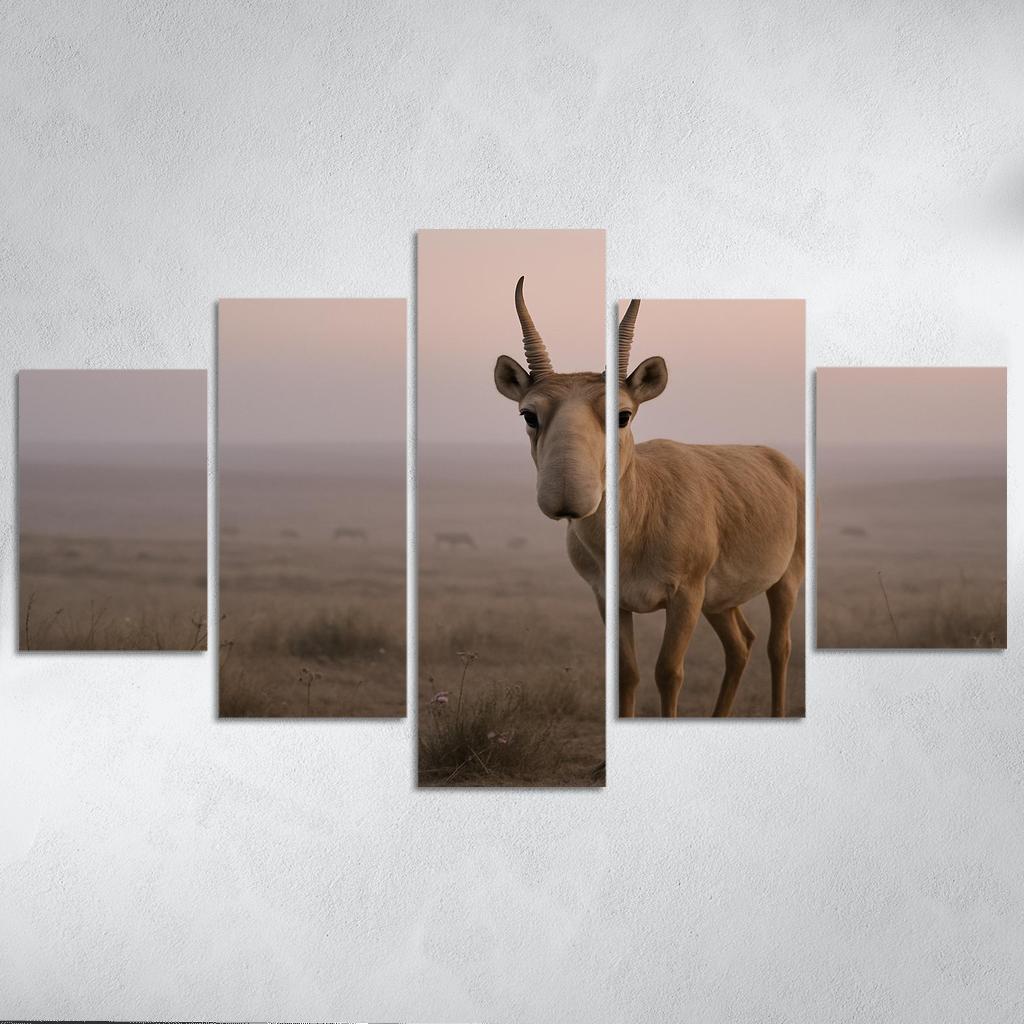 Saiga Antelope Crossing The Misty Steppe At Dawn wall decor
