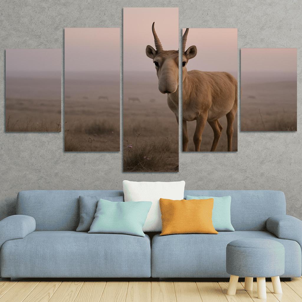 Saiga Antelope Crossing The Misty Steppe At Dawn wall decor