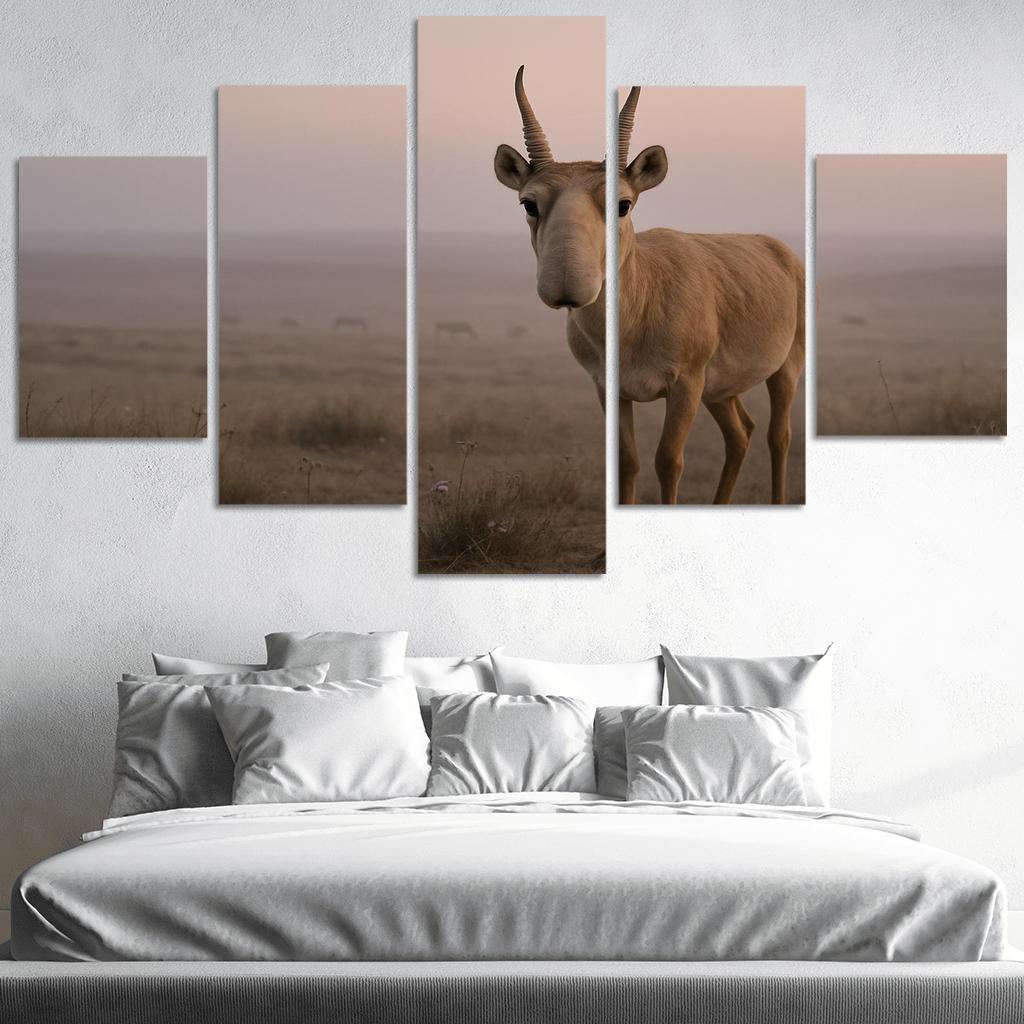 Saiga Antelope Crossing The Misty Steppe At Dawn wall decor