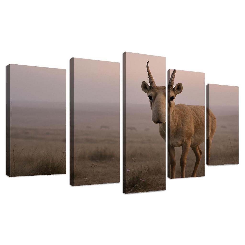 Saiga Antelope Crossing The Misty Steppe At Dawn wall decor