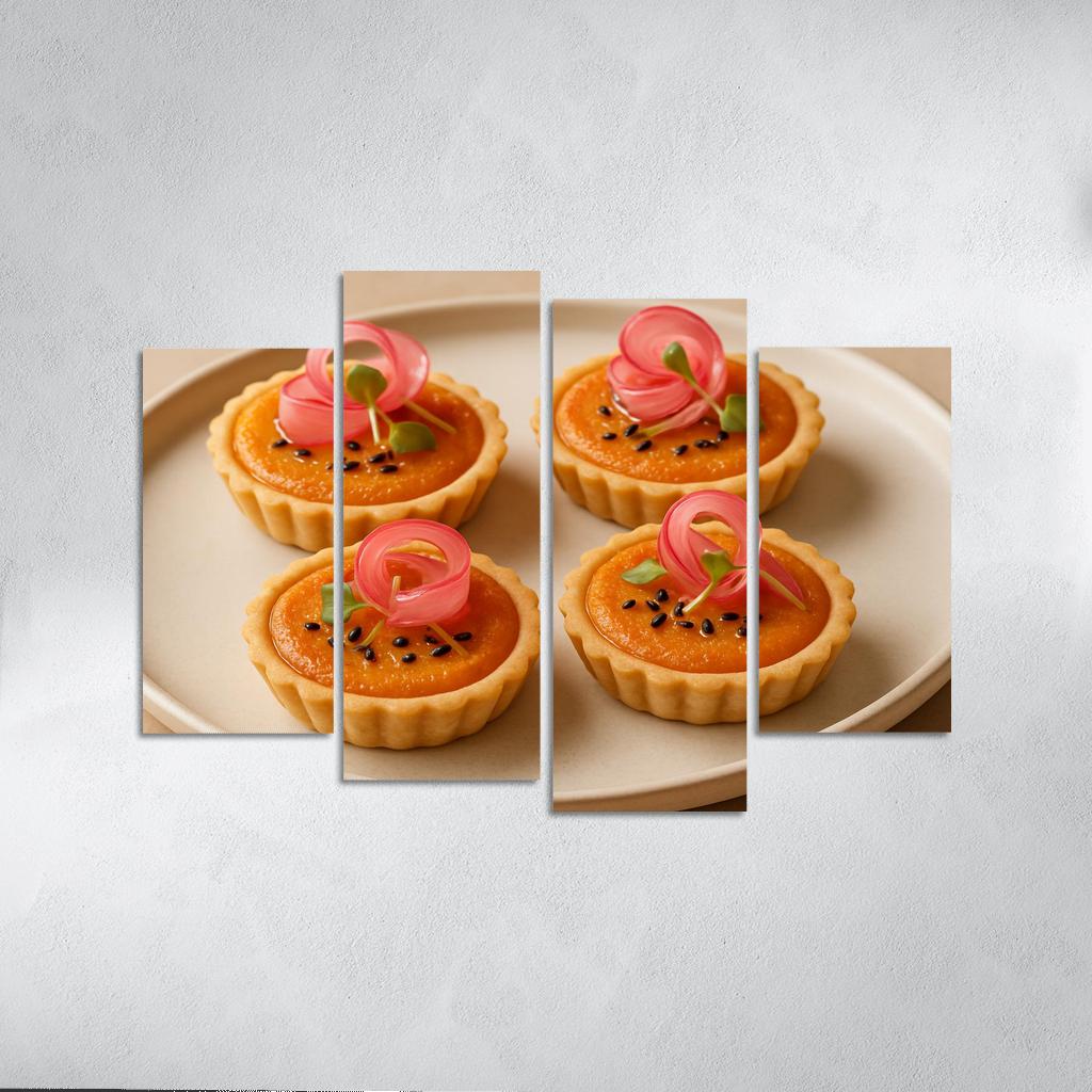 Sesame Miso Carrot Tartlets With Pickled Radish Ribbons abstract paintings frame