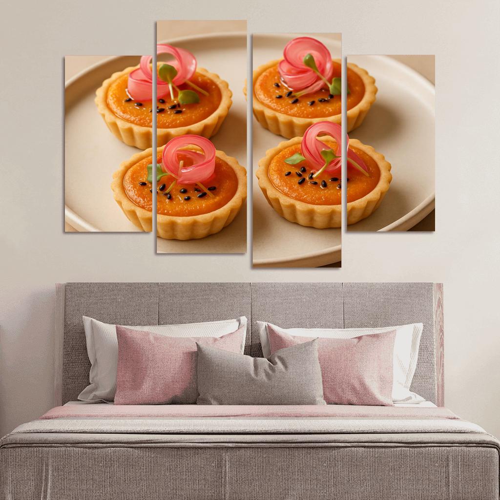 Sesame Miso Carrot Tartlets With Pickled Radish Ribbons abstract paintings frame