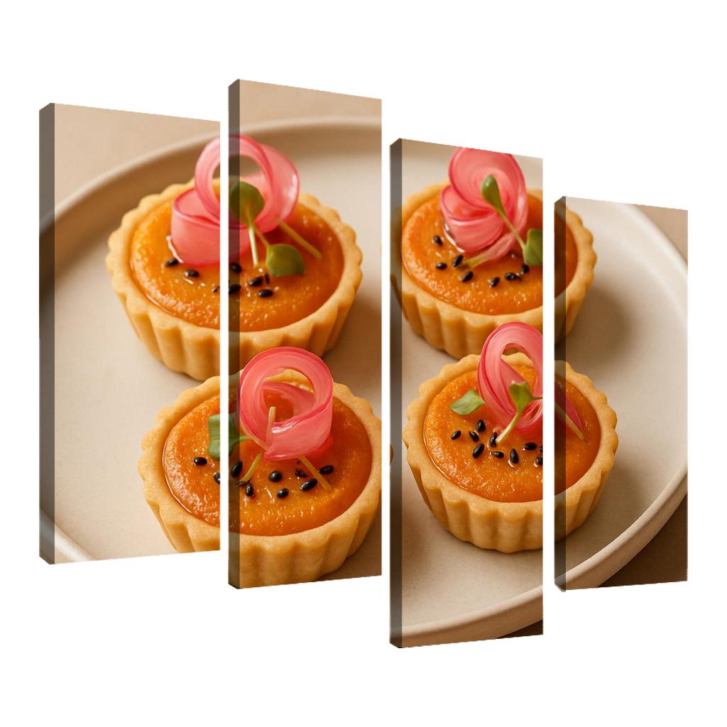 Sesame Miso Carrot Tartlets With Pickled Radish Ribbons abstract paintings frame