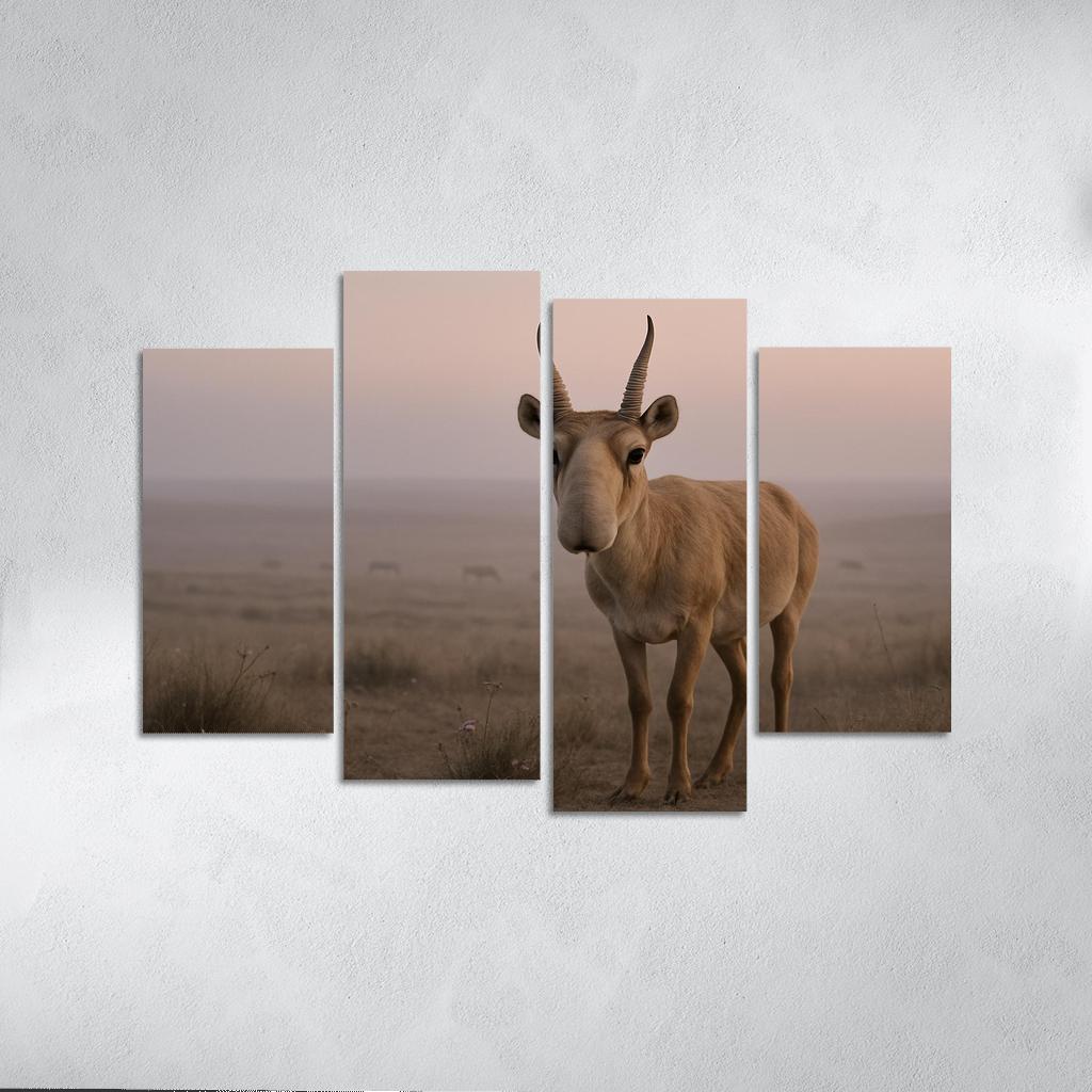 Saiga Antelope Crossing The Misty Steppe At Dawn wall decor