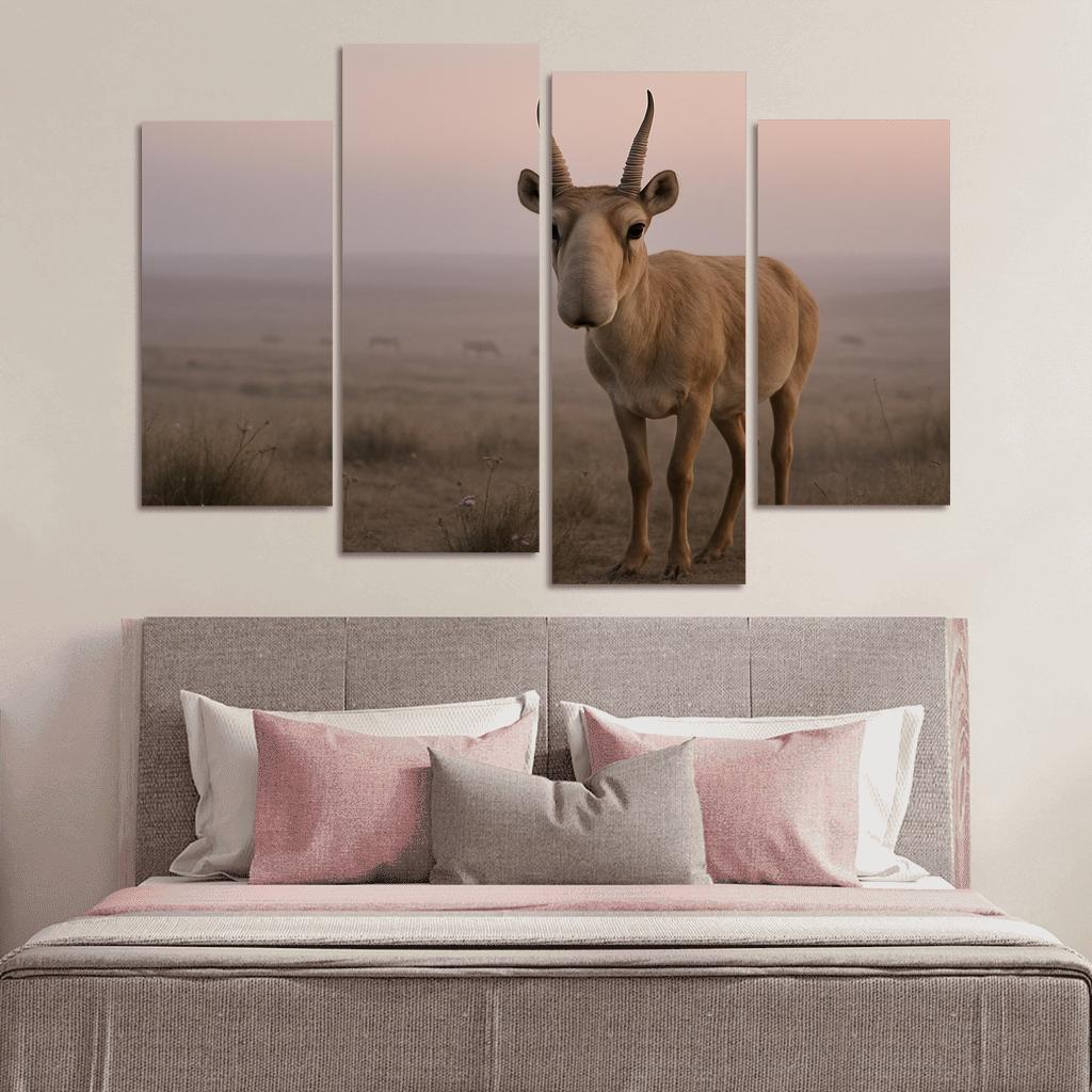 Saiga Antelope Crossing The Misty Steppe At Dawn wall decor