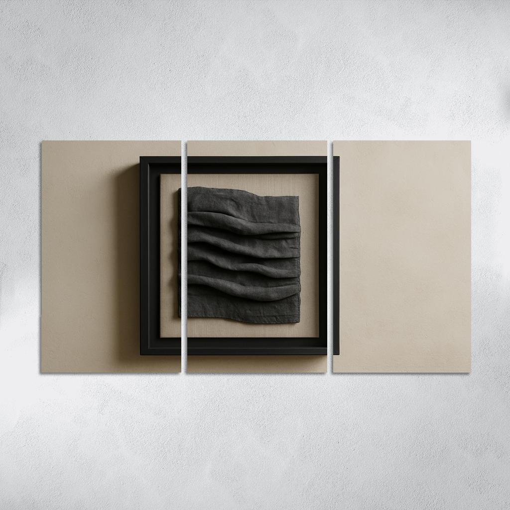 Graphite And Linen Shadow Box Textile Relief Wall Panel decor