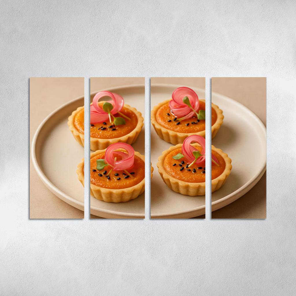 Sesame Miso Carrot Tartlets With Pickled Radish Ribbons abstract paintings frame