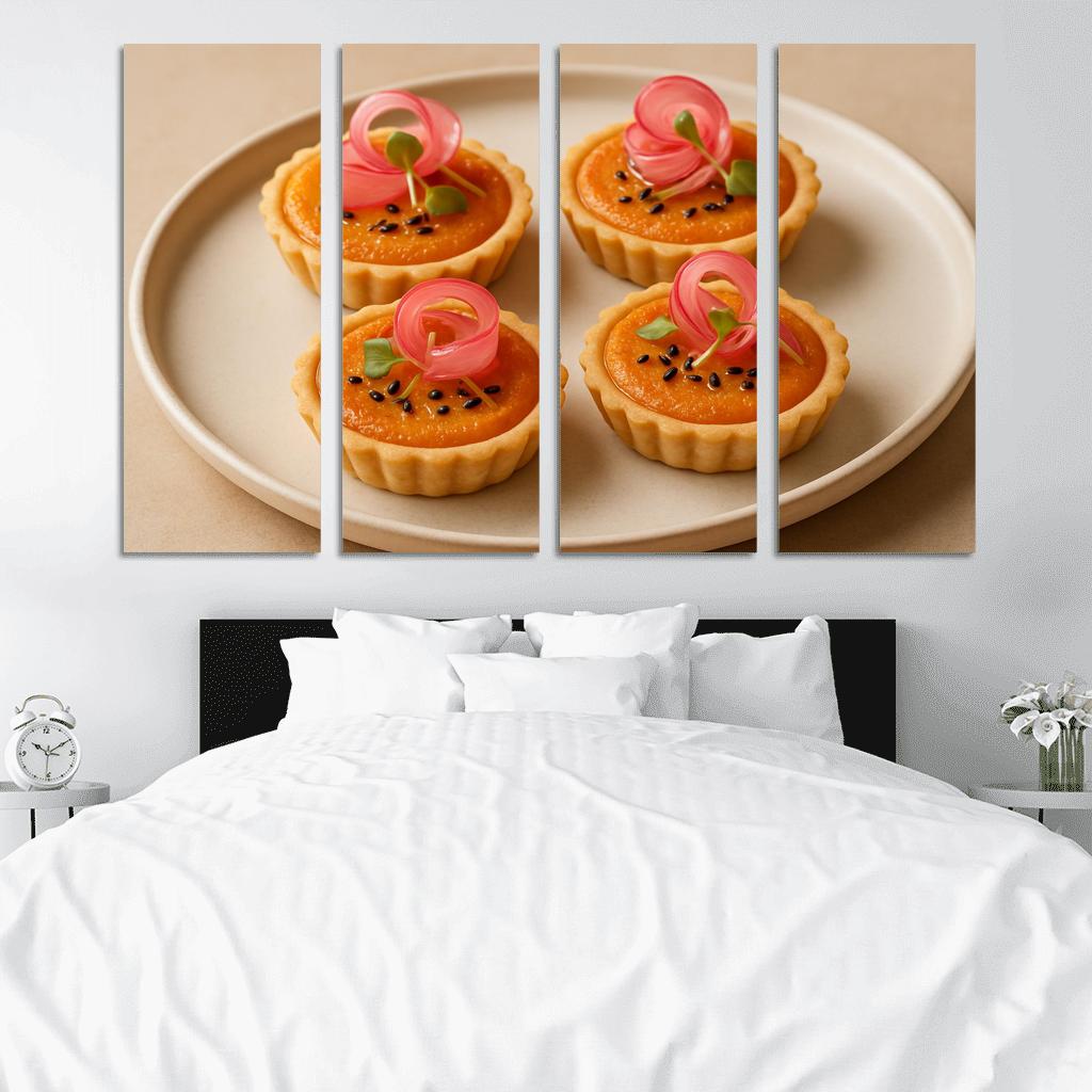 Sesame Miso Carrot Tartlets With Pickled Radish Ribbons abstract paintings frame