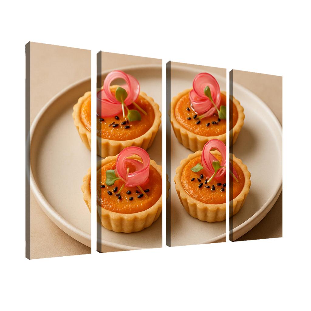 Sesame Miso Carrot Tartlets With Pickled Radish Ribbons abstract paintings frame