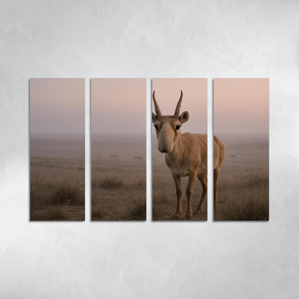 Saiga Antelope Crossing The Misty Steppe At Dawn wall decor