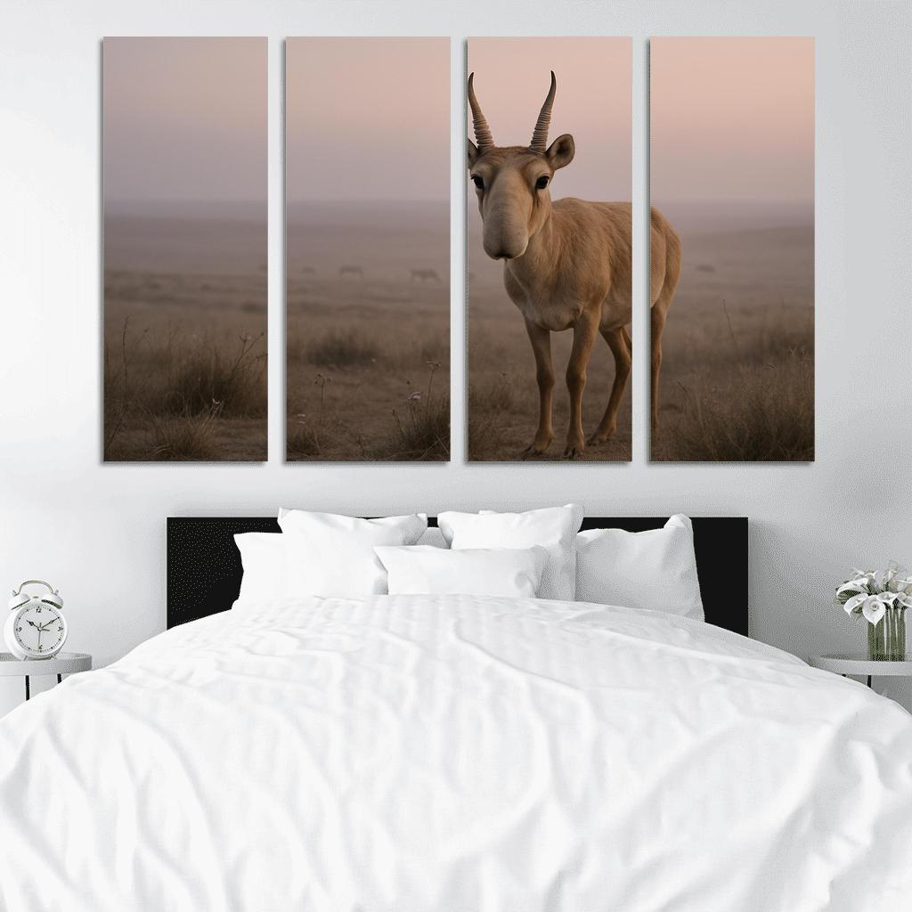 Saiga Antelope Crossing The Misty Steppe At Dawn wall decor