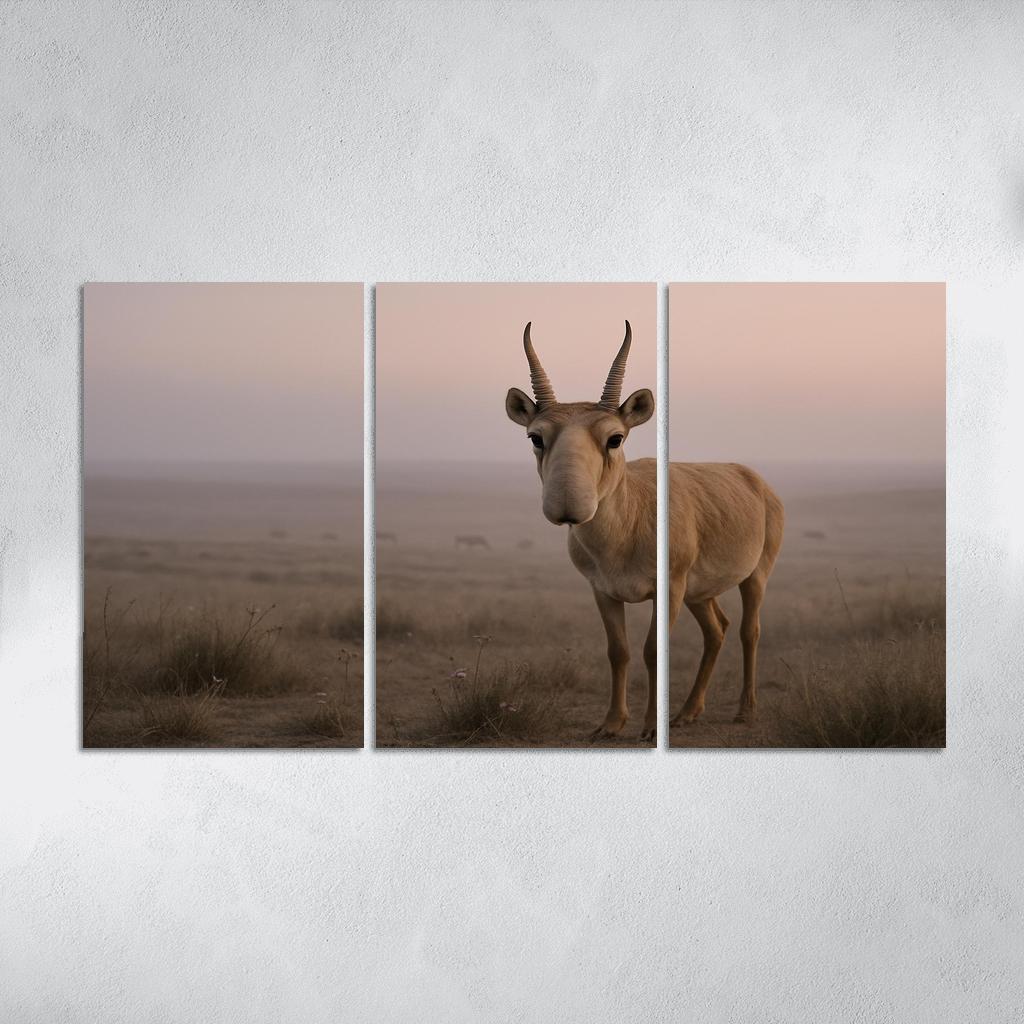 Saiga Antelope Crossing The Misty Steppe At Dawn wall decor