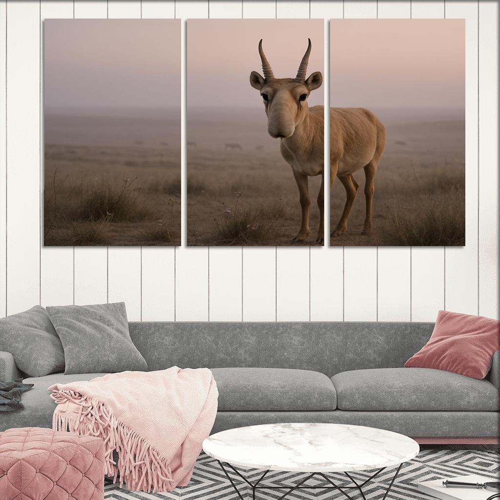 Saiga Antelope Crossing The Misty Steppe At Dawn wall decor
